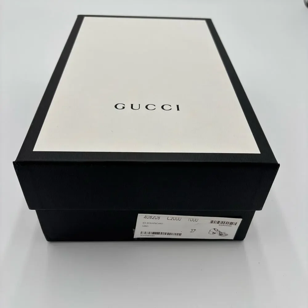 Gucci Marmont GG Fringe Kiltie Block Mid Heel Loafer Pumps Black Suede Size 37 - Picture 15 of 15